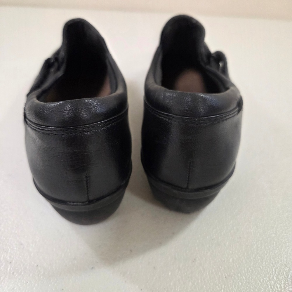Clarks Collection Everlay Coda Black Leather Ruched Wedge Loafers Womens 6.5 M - Picture 3 of 6